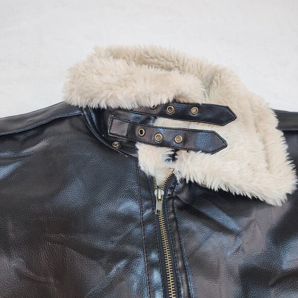 B3 Pilot Aviator Bomber Jacket Mens 2XL Black Faux Shearling Faux Leather Zip - Picture 7 of 16